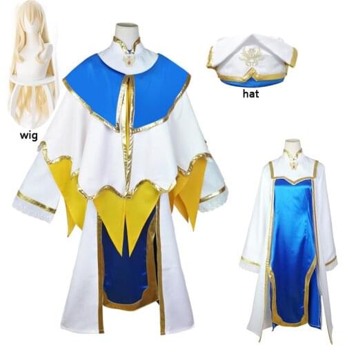 Goblin Slayer Cosplay Costume Priestess Full Set Goblin women Cosplay Priestess Onna Shinkan Costume Dress Halloween Wig Hat