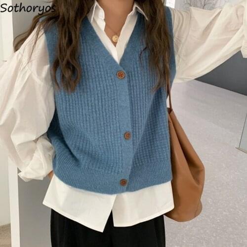 V-neck Single Breasted Women Sweater Vest Spring New Outwear Solid All-match Harajuku Casual Fashion Japanese Style Ulzzang Chic