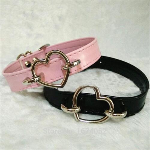 Punk Harajuku Cosplay 100% Handcrafted PU Leather Choker Heart Metal Gothic Fetish Collar Necklace