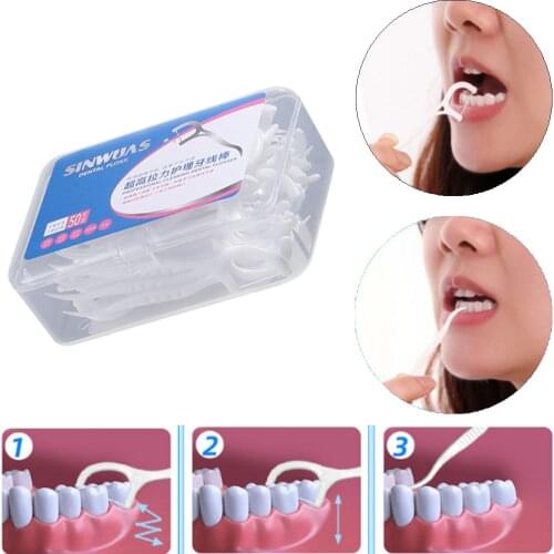 Hot sale 7.5cm 50pcs Dental Floss Flosser Picks Teeth Toothpicks Stick Tooth Clean Oral Care