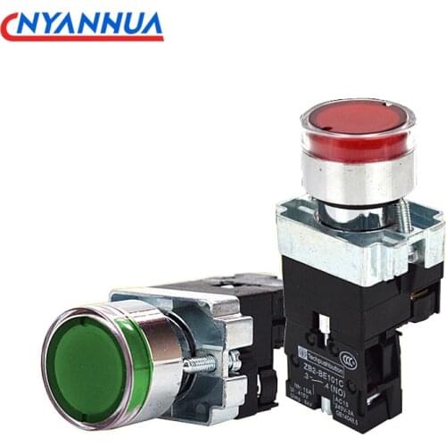 1PCS Round Push Button Switch 1NO 12V 24V 220V 380V XB2-BW3361 With LED Light Red Green Yellow Blue Whiite