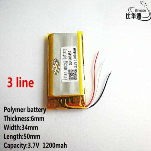 10pcs/lot 3 line Good Qulity 3.7V,1200mAH,603450 Polymer lithium ion / Li-ion battery for TOY,POWER BANK,GPS,mp3,mp4