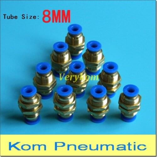 10pcs/lot Pneumatic Bulkhead Straight Union PM 8MM To 8MM Tube Pipe Hose Connector Push in Quick Air Fitting Joiner PM-8
