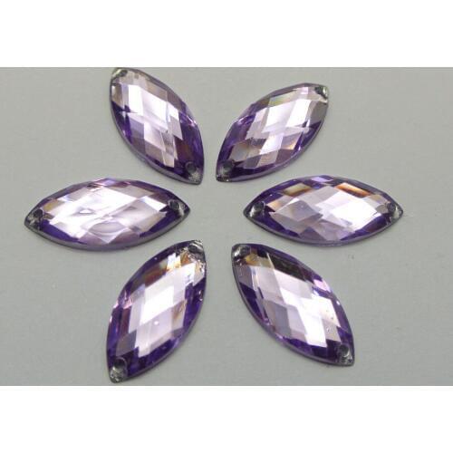 100 Purple Flatback Acrylic Horse Eye Sewing Rhinestone Button 9X20mm Sew on beads