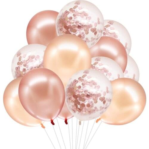 15PCS Rose Gold Clear Confetti Latex Balloons Champagne Foil Balloon Birthday Party Decoration Kids Baby Shower Favor