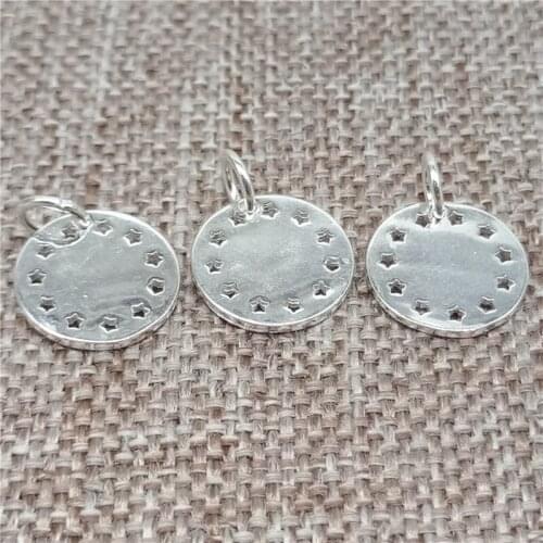 2pcs of 925 Sterling Silver Star Disc Tag Charms Coin Pendant for Bracelet Necklace