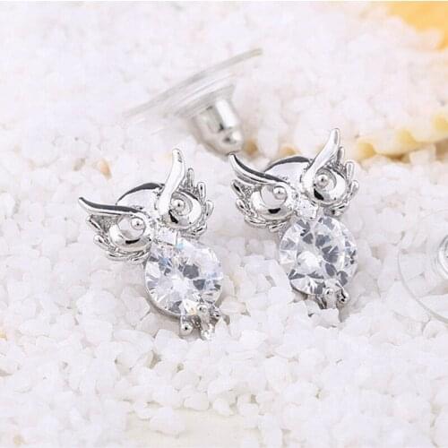 2016 New Fashion Jewelry Crystal Earrings Simple Owl Zircon Stud Earrings for Women Female Cute Earring Wholesale Brincos