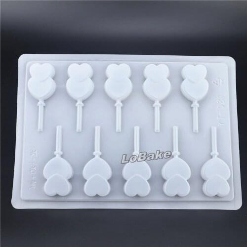 5pcs/lot 10 Cavities double heart shape PP Plastic jelly pudding mold Chocolate mould candy molds lollipop popsicle moulds DIY