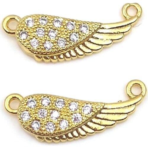5pcs Angel Wing Pendant Diplopore Connector Dainty Gold Wings Cubic Zirconia Wing Necklaces For Women Pendant Jewelry Supplies