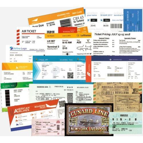 55Pcs Funny Air Tickets Stickers Traveling Boarding Pass Air Tickerts Sticker Decals for Suitcase Laptop Luggage Car 100% Vinyl