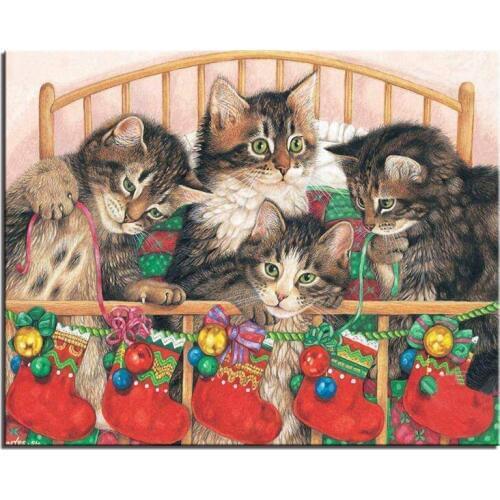 5D Square Diamond Painting Diy Christmas Kittens Cross Stitch Kits For Embroidery Rhinestone Home Decor Mosaic Needlework Cat