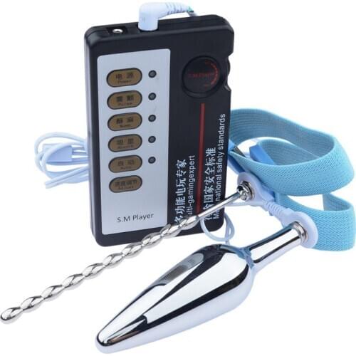 6 Style Sex Products Gay Men Electro Shock Penis Butt Plug Cock Ring Urethral Dilatator Sound Sounding Electric Catheter Sex Toy