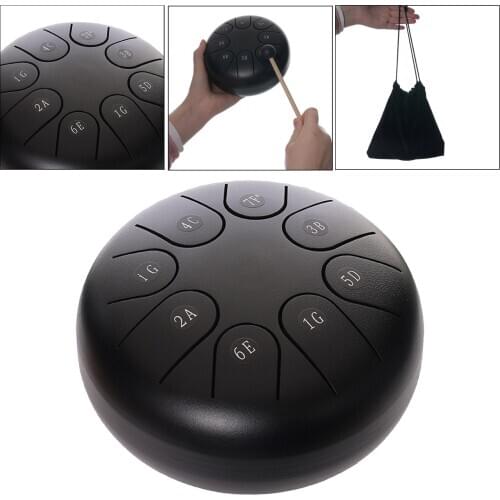 8 Notes 6in Steel Tongue Drum Standard G Key with Music Book Gift Black