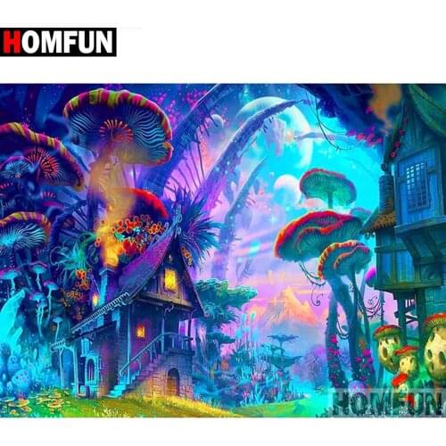 HOMFUN Full Square/Round Drill 5D DIY Diamond Painting "Mushroom house" 3D Diamond Embroidery Cross Stitch Home Decor A19139