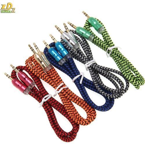 Nylon Jack Audio Cable 3.5mm Aux Cable Male to Male Kabel Lines Gold Plug Car Aux Cord for iphone 7 Samsung for speaker 500pcs