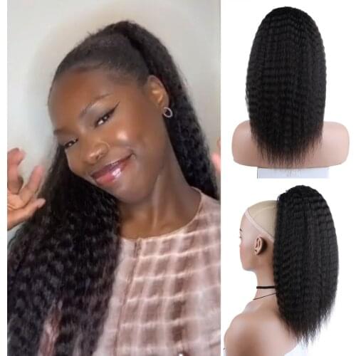 Blice Drawstring HairPieces Heat Resistant Synthetic 14"-30" Kinky Straight Hair With Two Plastic Combs Ponytail Extensions