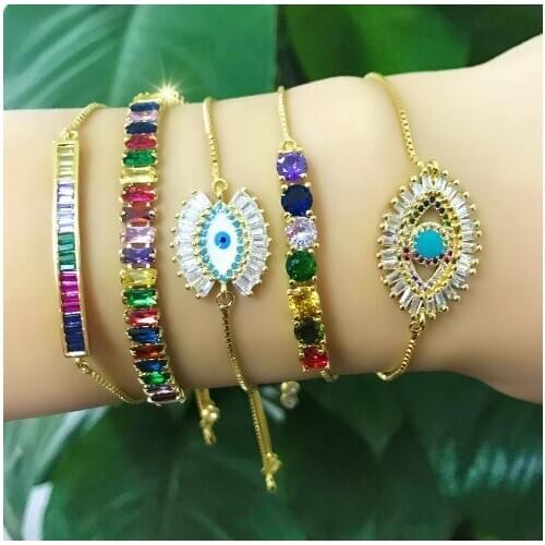 Evil eye crossmulticolor crystal micro pave cz zircon cubic zirconia Bracelet Adjustable silicone Snake Chain Jewelry hcg3