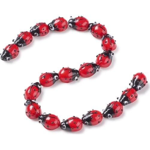 About 20pcs/Strand Red Ladybug Lampwork Beads Spacer Loose Beads for Bracelet Earrings DIY Jewelry Making