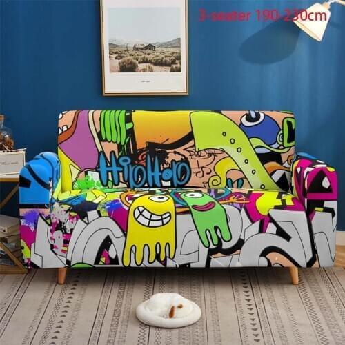 3D Cartoon Sofa Cover Stretch Sofa Cover For Living Room Hip Hop Couch Cover L shape Cover Set 1/2/3/4 Seat Sectional Elastic