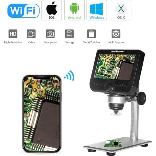 1000X Digital Wireless Wifi Microscope 4.3 Inch 1080P Lcd Screen 8 Led Camera Magnifier for Ios Android with stand