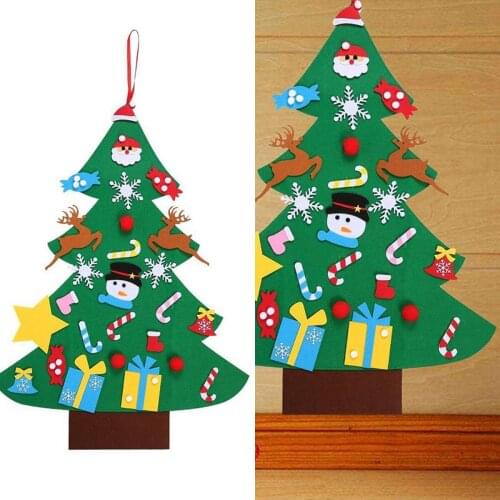 DIY 95x70cm Felt Christmas Tree Set Wall Christmas Tree With Hanging Rope +26 Ornaments For Toddlers Kids Xmas Gifts Decorations