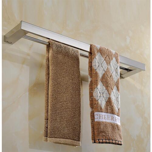2016 Chrome Brushed SUS 304 stainless steel double towel bar square towel rack in the bathroom wall mounted towel holder