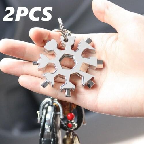 2pcs 18 In 1 Snowflake Wrench Tool Multifunctional Spanner Outdoor Portable Camping Survive Wrench Tools Bottle Opener With Ring
