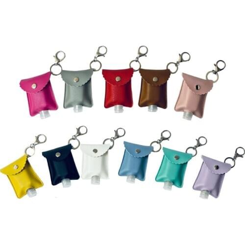 3PCS Leak-proof Plastic Travel Bottle Disinfectant Holder Hands Squeeze Bottle with Leather Hand Sanitizer Keychain Holder