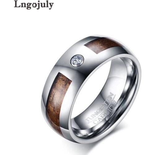 Fashion Mens Ring Tungsten Carbide Ring Wedding Ring Jewelry Engagement Wood Grain Tungsten Zircon Ring For Men Boyfriend Gifts