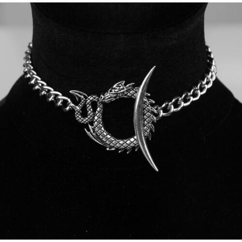 Witch Dragon Snake Crescent Moon Choker Necklace Pagan Wiccan Gothic Jewelry