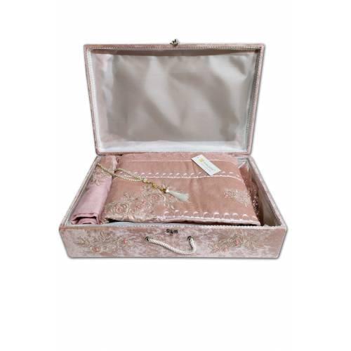 Prayer mat Bundle Towel Case Packing-Powder Bella Jardin Dowries Gift Quality Bridal Embroidered Handmade Patterned Velvet Prayer Rug