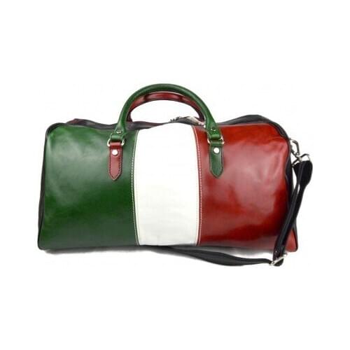 Mens leather duffle bag italian flag shoulder bag travel bag luggage weekender carryon black back