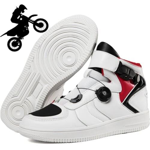 Motor Bike Cycling Boots Men Waterproof Leather Road Motorcycle Shoes for Men Rotating Buckle Flat High-top Cycling Sneakers MTB