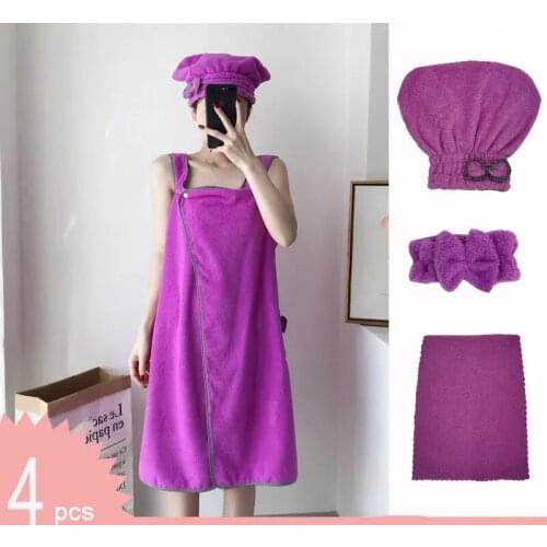 Fashion Bowknot Wearable Large Bath Towel Sets Quick Drying Miraculous Microfiber Soft Hair Cap Absorbent Bathrobes 4 Pcs/set
