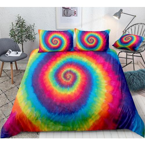 3 Pieces Hippie Rainbow Tie Dye Bedding Colorful Microfiber Duvet Cover Set Queen Bed Set 3pcs Tie Dyed Home Textiles Dropship