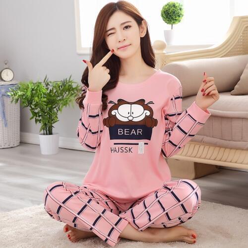 New Women Pajamas Sets Autumn Long Sleeve Cartoon Print Cute Sleepwear Girl Pijamas Mujer Leisure Nightgown Adult clothes M-XXXL