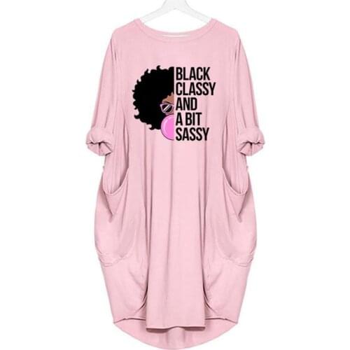 New Fashion Dress Black Women Classy And A Bit Sassy Letters Print Pocket Dress Clothing Women Dresses Beach Floral Ukraine
