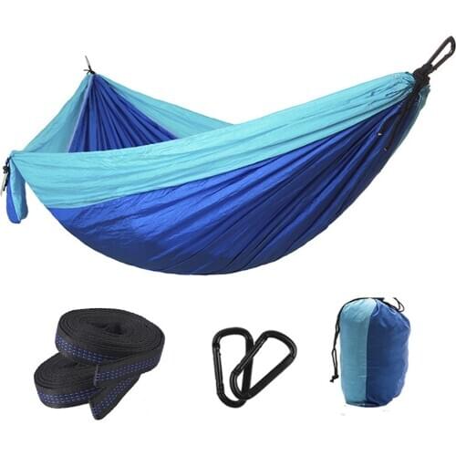 Upgrade Camping Hammock with Double Hammock Tree Straps Portable Parachute Colorblock Nylon Hammock for Backpacking Travel