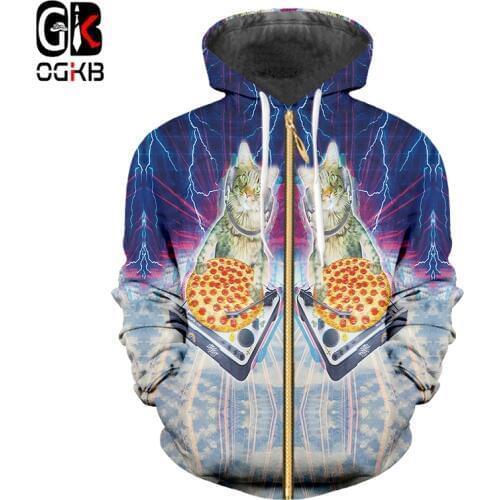 OGKB Galaxy Space Hooded Sweatshirt Zipper Outerwear Pizza Cat 3D Printed Hoodies For Women Men Zip Up Hoody Tracksuits Dropship