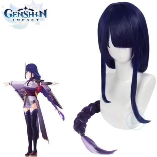 Game Anime Genshin Impact Raiden Shogun Cosplay Wig Pre Styled Blue Long Heat Resistant Synthetic Wigs For Coser Gifts