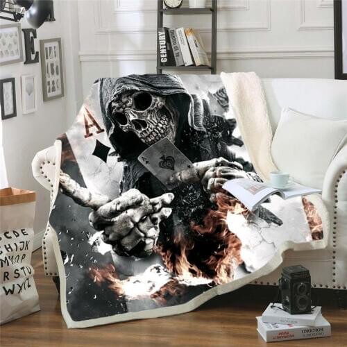 Bedding Outlet Skull Plush Blanket Sherpa Blanket Gothic Bedding Black White Mystic Bed Blanket For Boy Mantas De Cama style-009