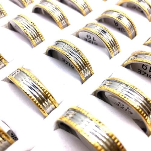 MixMax 36PCs Men Women 6MM Golden Plated Stainless Steel Band Rings Fashion Jewelry Party Favor Wholesale