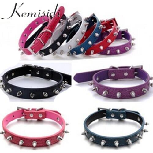 KEMISIDI Adjustable Pets Collars Crocodile Individual Single Row Bullet Studded Dog Collar Leather Basic Collars For Small Dogs