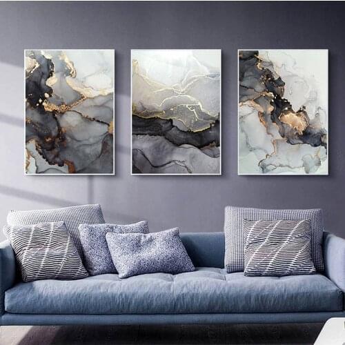 Black Gold Luxury Abstract Canvas Print Fluid Art Painting Background Poster Modern Picture Living Room Decoration Mural