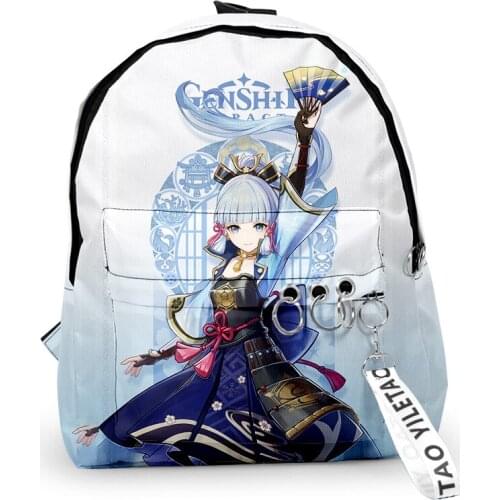 Funny Genshin Impact Kamisato Ayaka School Bags Boys/Girls Small Bags 3D Printed Oxford Waterproof Key Chain Notebook Backpacks
