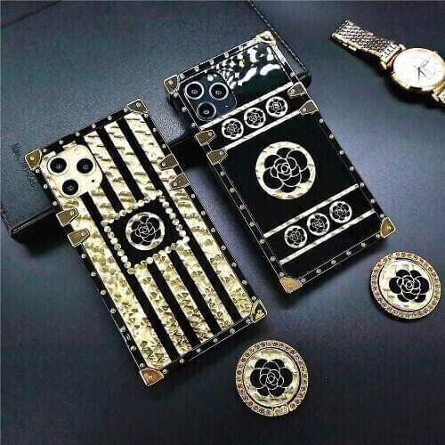 Luxury Brand Glitter Vintage Black Flower Case for LG Stylo 5 7 4 Stylo5 Stylo6 K51 K61 Stylo 6 Bling Diamond Gold Square Cover