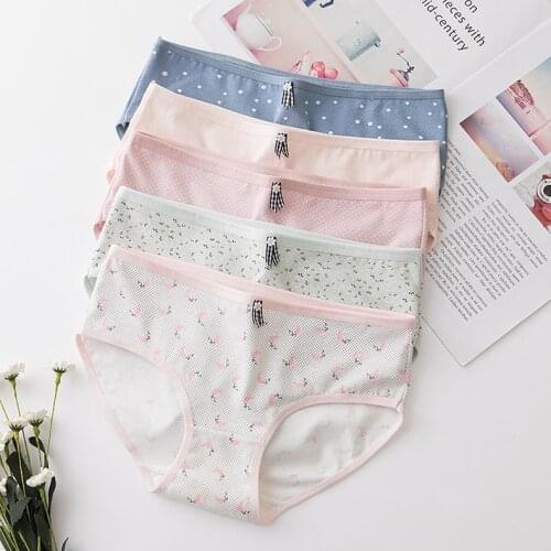 New 100% Cotton Crotch Underwear Womens Mid-Waist Sweet Hipster Girl Student Comfortable Panties Wholesale