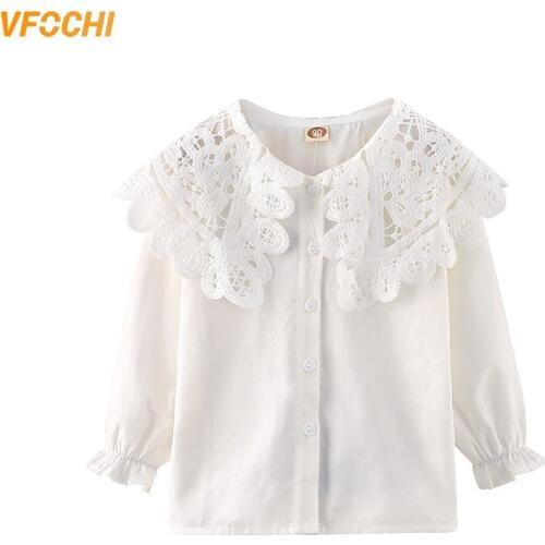 VFOCHI 2020 Girls Blouse Solid White Kids Tops Lace Collar Girls Long Sleeve Shirt Children Clothing Girl Top Tee Lolita Shirts