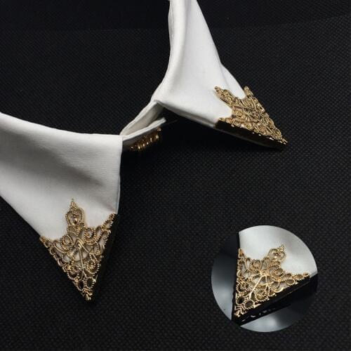 1pair Vintage Triangle Shirt Collar Pin for Men and Women Hollowed Out Crown Brooch Fashion Corner Emblem Jewelry Accessories