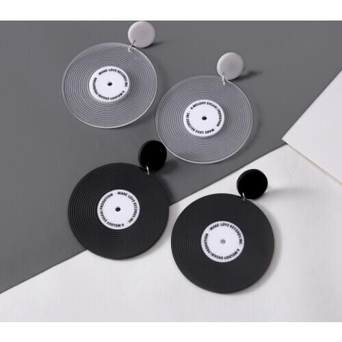 Vintage Vinyl Record Acrylic Drop Earrings For Women Ladies Punk Big Circle Geometric Dangle Earrings Fashion Jewelry Party Gift